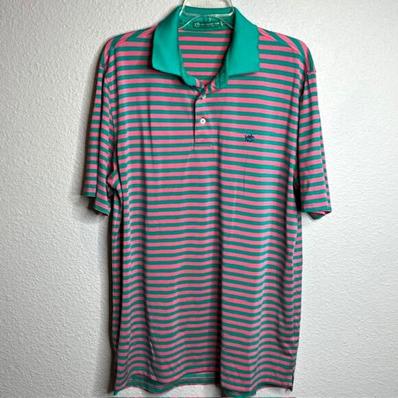 Southern Tide Club Mens Sz Large Pink/Green Striped Polo - Picture 1 of 9